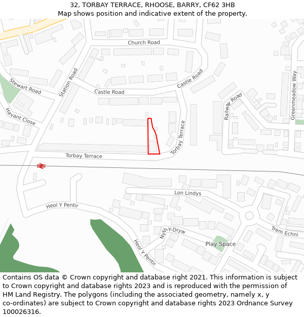 32, TORBAY TERRACE, RHOOSE, BARRY, CF62 3HB: Location map and indicative extent of plot