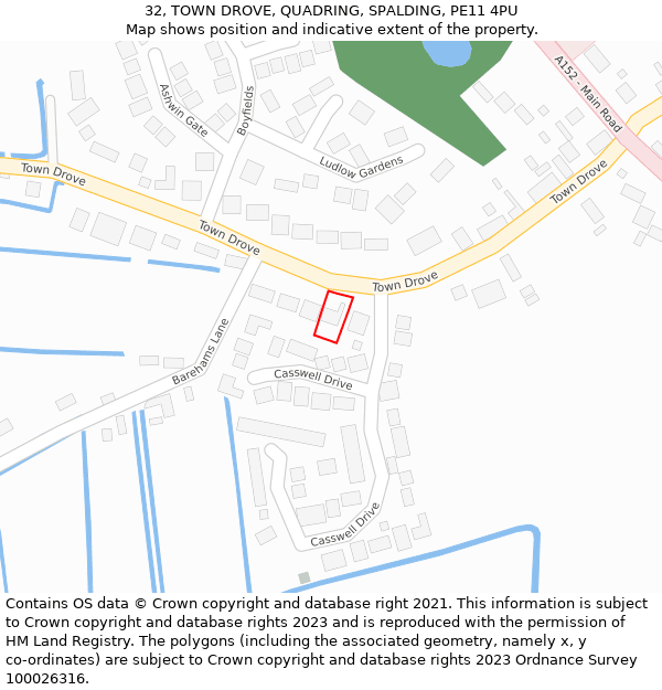 32, TOWN DROVE, QUADRING, SPALDING, PE11 4PU: Location map and indicative extent of plot