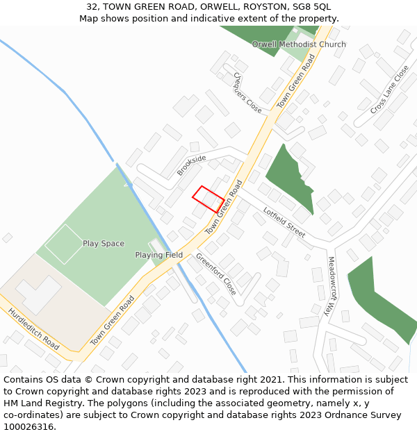 32, TOWN GREEN ROAD, ORWELL, ROYSTON, SG8 5QL: Location map and indicative extent of plot