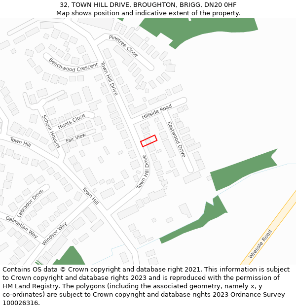 32, TOWN HILL DRIVE, BROUGHTON, BRIGG, DN20 0HF: Location map and indicative extent of plot