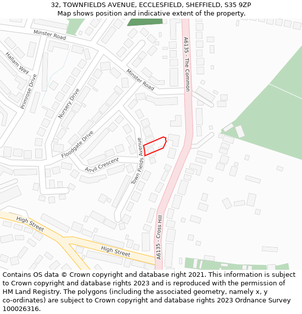 32, TOWNFIELDS AVENUE, ECCLESFIELD, SHEFFIELD, S35 9ZP: Location map and indicative extent of plot