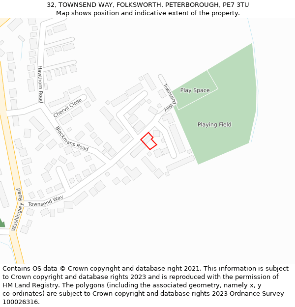 32, TOWNSEND WAY, FOLKSWORTH, PETERBOROUGH, PE7 3TU: Location map and indicative extent of plot