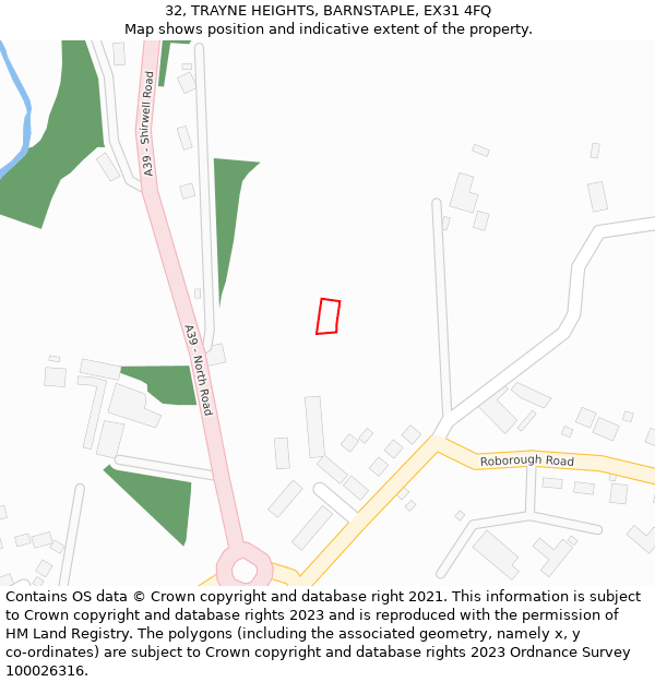 32, TRAYNE HEIGHTS, BARNSTAPLE, EX31 4FQ: Location map and indicative extent of plot