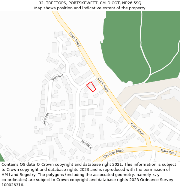 32, TREETOPS, PORTSKEWETT, CALDICOT, NP26 5SQ: Location map and indicative extent of plot