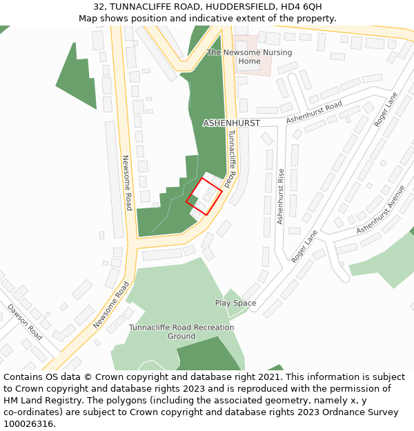 32, TUNNACLIFFE ROAD, HUDDERSFIELD, HD4 6QH: Location map and indicative extent of plot