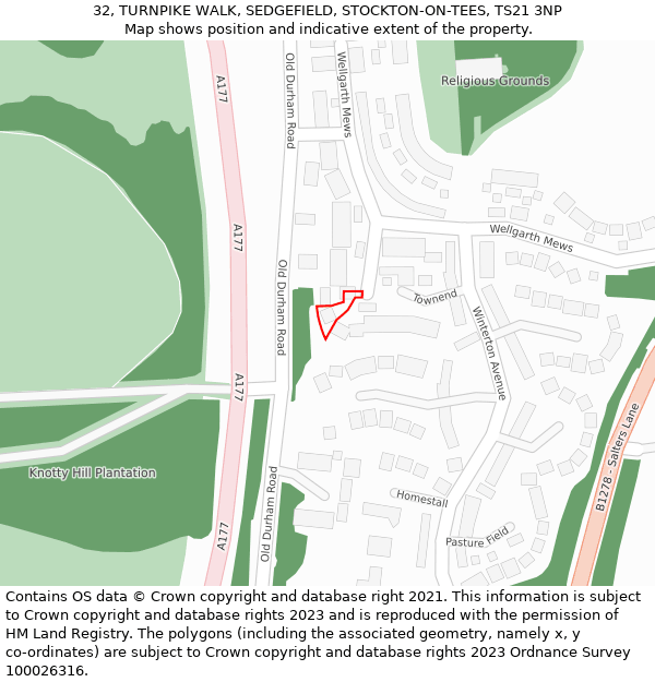 32, TURNPIKE WALK, SEDGEFIELD, STOCKTON-ON-TEES, TS21 3NP: Location map and indicative extent of plot