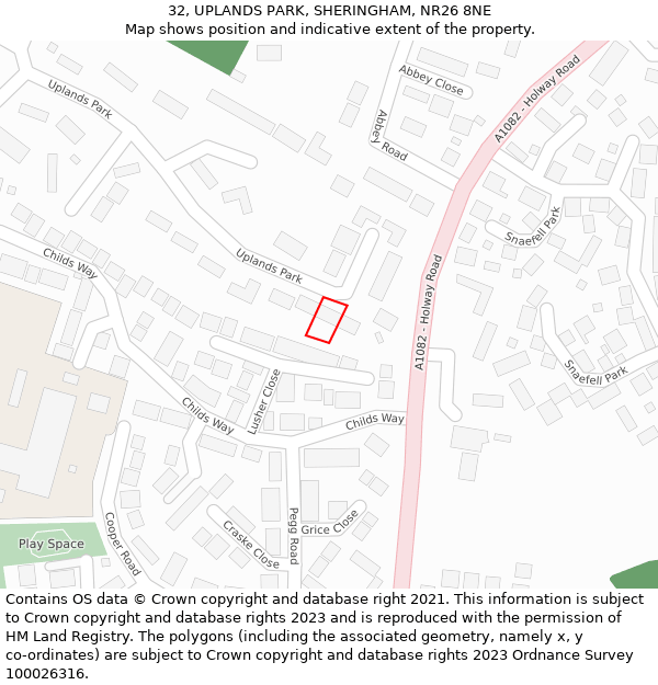 32, UPLANDS PARK, SHERINGHAM, NR26 8NE: Location map and indicative extent of plot