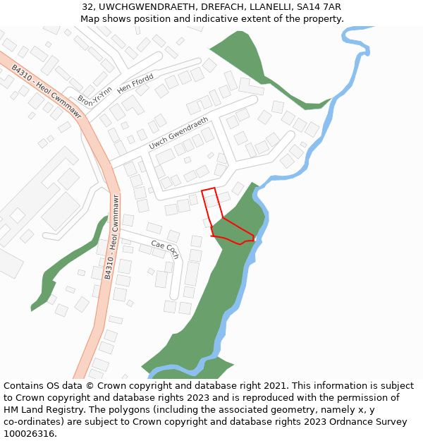 32, UWCHGWENDRAETH, DREFACH, LLANELLI, SA14 7AR: Location map and indicative extent of plot