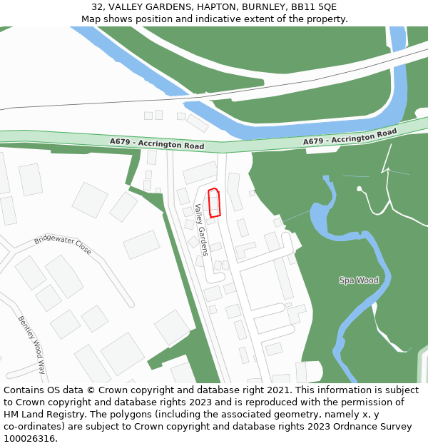 32, VALLEY GARDENS, HAPTON, BURNLEY, BB11 5QE: Location map and indicative extent of plot