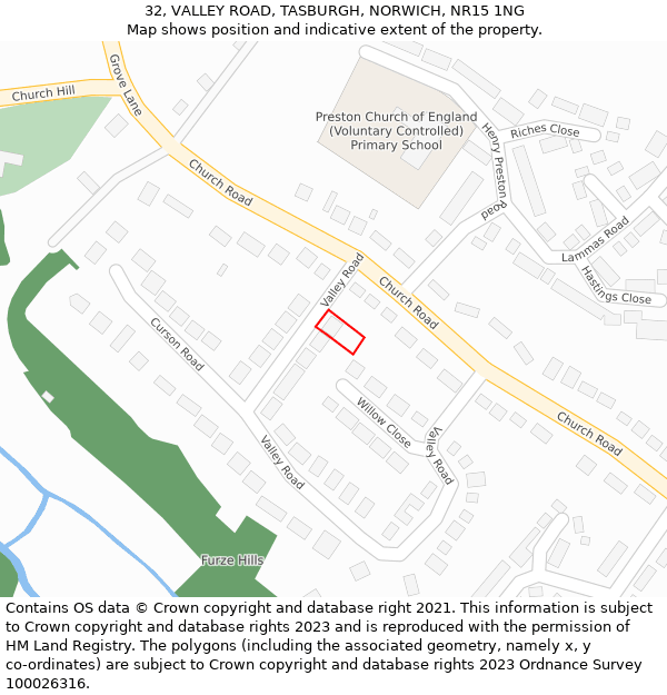 32, VALLEY ROAD, TASBURGH, NORWICH, NR15 1NG: Location map and indicative extent of plot