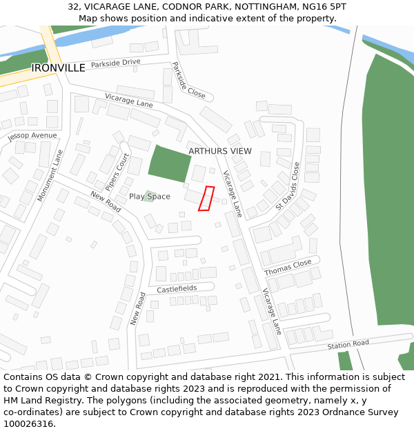 32, VICARAGE LANE, CODNOR PARK, NOTTINGHAM, NG16 5PT: Location map and indicative extent of plot