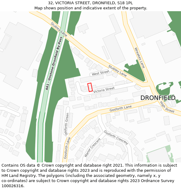 32, VICTORIA STREET, DRONFIELD, S18 1PL: Location map and indicative extent of plot
