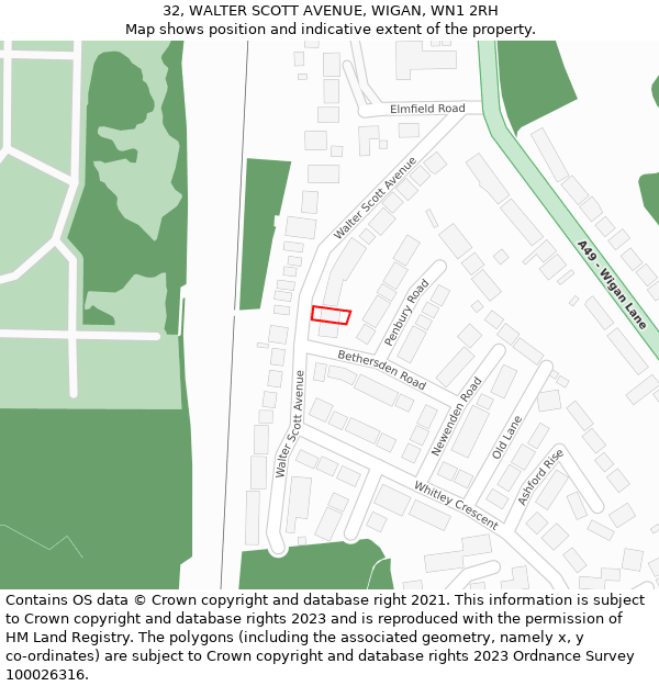 32, WALTER SCOTT AVENUE, WIGAN, WN1 2RH: Location map and indicative extent of plot