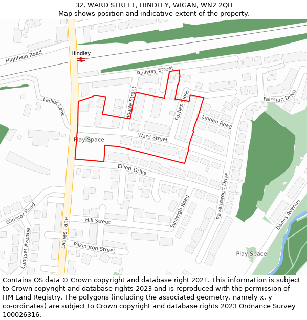 32, WARD STREET, HINDLEY, WIGAN, WN2 2QH: Location map and indicative extent of plot