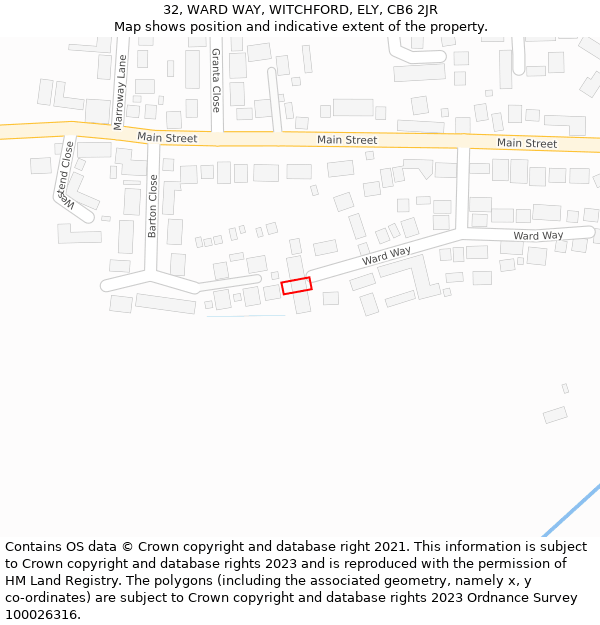 32, WARD WAY, WITCHFORD, ELY, CB6 2JR: Location map and indicative extent of plot