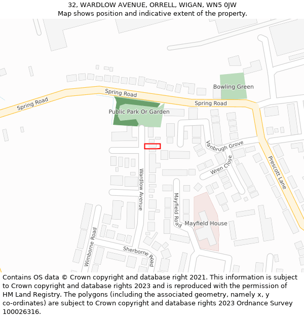 32, WARDLOW AVENUE, ORRELL, WIGAN, WN5 0JW: Location map and indicative extent of plot