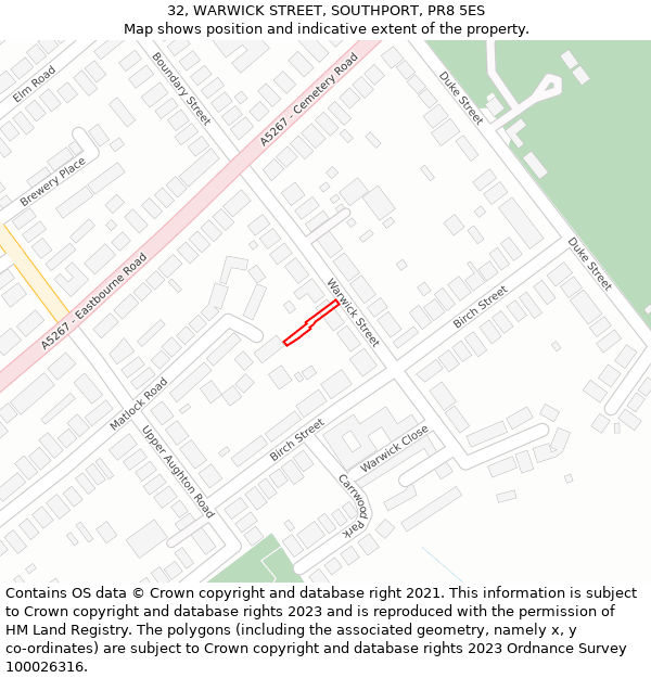 32, WARWICK STREET, SOUTHPORT, PR8 5ES: Location map and indicative extent of plot