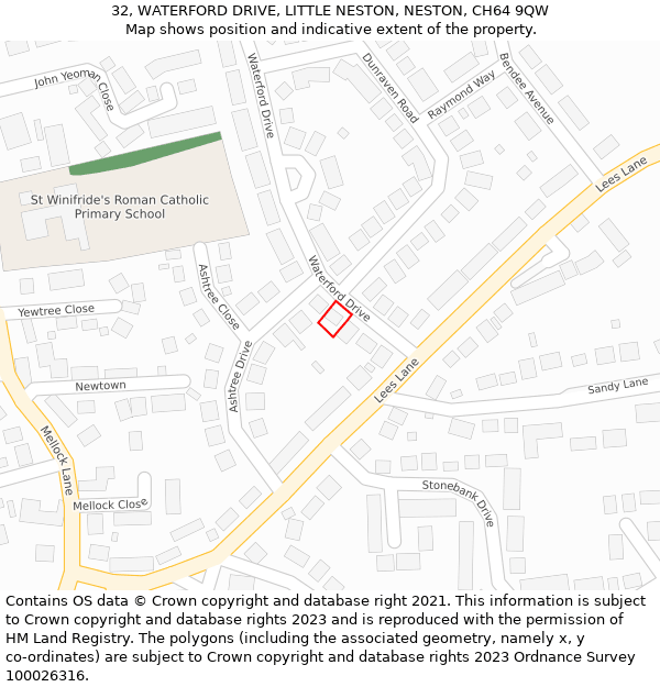 32, WATERFORD DRIVE, LITTLE NESTON, NESTON, CH64 9QW: Location map and indicative extent of plot