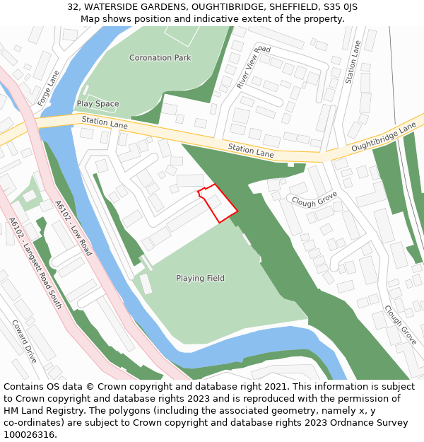 32, WATERSIDE GARDENS, OUGHTIBRIDGE, SHEFFIELD, S35 0JS: Location map and indicative extent of plot