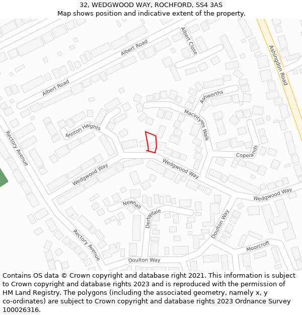 32, WEDGWOOD WAY, ROCHFORD, SS4 3AS: Location map and indicative extent of plot