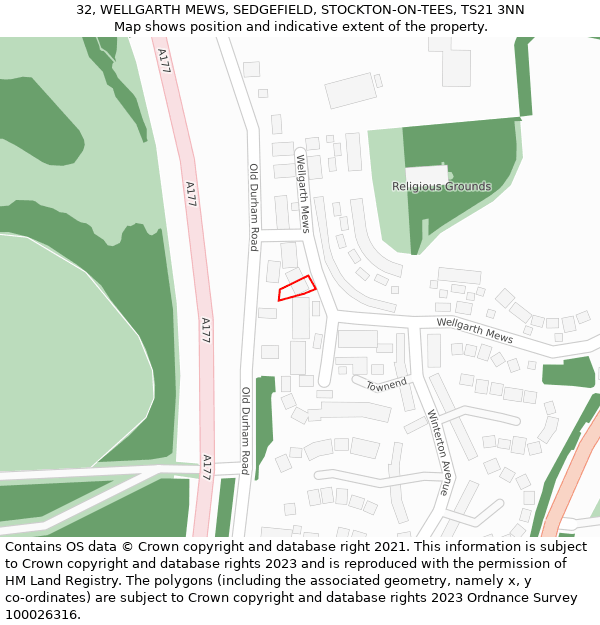 32, WELLGARTH MEWS, SEDGEFIELD, STOCKTON-ON-TEES, TS21 3NN: Location map and indicative extent of plot