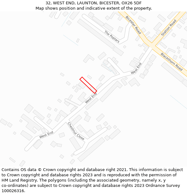 32, WEST END, LAUNTON, BICESTER, OX26 5DF: Location map and indicative extent of plot