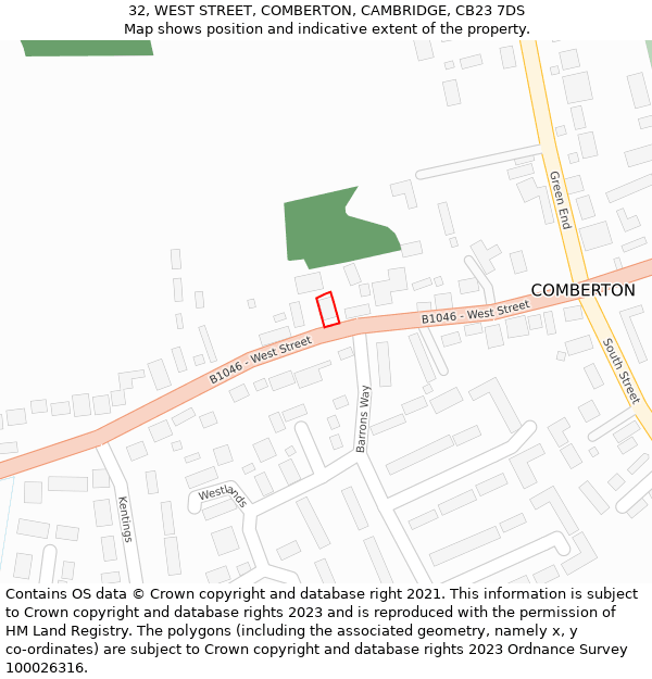 32, WEST STREET, COMBERTON, CAMBRIDGE, CB23 7DS: Location map and indicative extent of plot