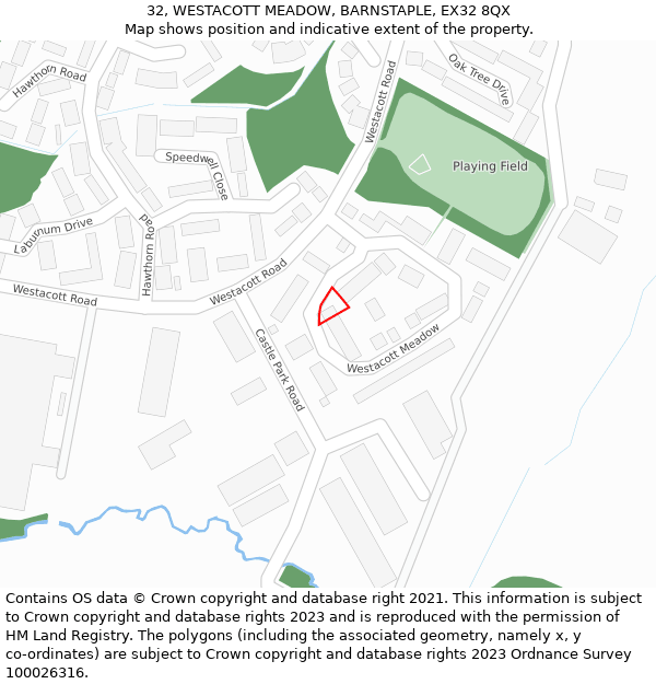 32, WESTACOTT MEADOW, BARNSTAPLE, EX32 8QX: Location map and indicative extent of plot