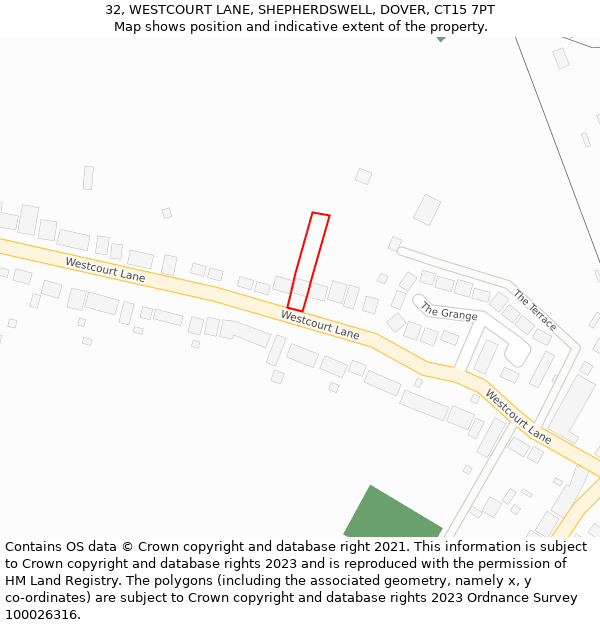32, WESTCOURT LANE, SHEPHERDSWELL, DOVER, CT15 7PT: Location map and indicative extent of plot