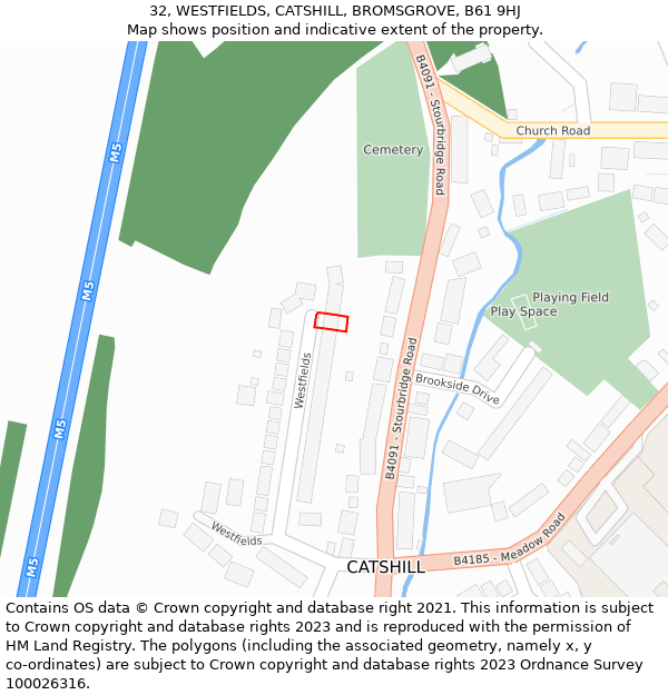 32, WESTFIELDS, CATSHILL, BROMSGROVE, B61 9HJ: Location map and indicative extent of plot