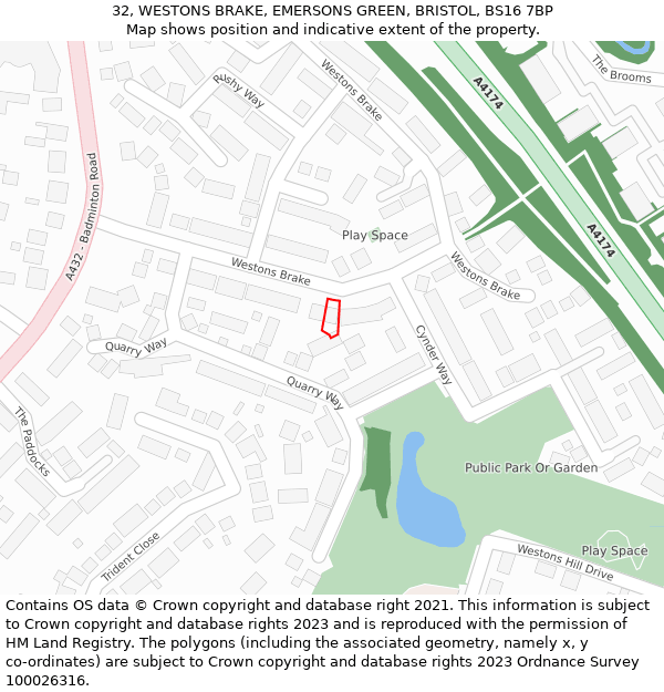 32, WESTONS BRAKE, EMERSONS GREEN, BRISTOL, BS16 7BP: Location map and indicative extent of plot