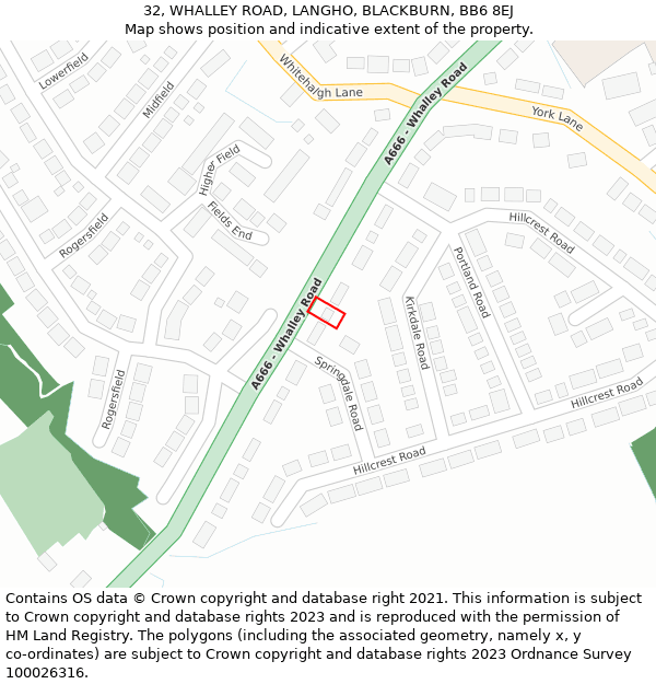 32, WHALLEY ROAD, LANGHO, BLACKBURN, BB6 8EJ: Location map and indicative extent of plot