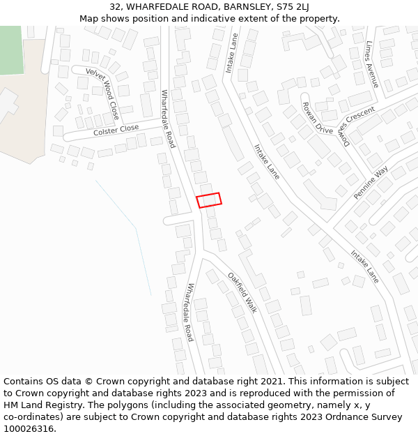 32, WHARFEDALE ROAD, BARNSLEY, S75 2LJ: Location map and indicative extent of plot