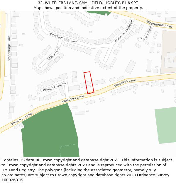 32, WHEELERS LANE, SMALLFIELD, HORLEY, RH6 9PT: Location map and indicative extent of plot