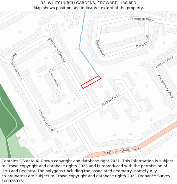 32, WHITCHURCH GARDENS, EDGWARE, HA8 6PD: Location map and indicative extent of plot