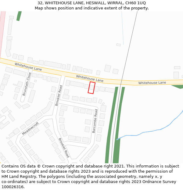 32, WHITEHOUSE LANE, HESWALL, WIRRAL, CH60 1UQ: Location map and indicative extent of plot