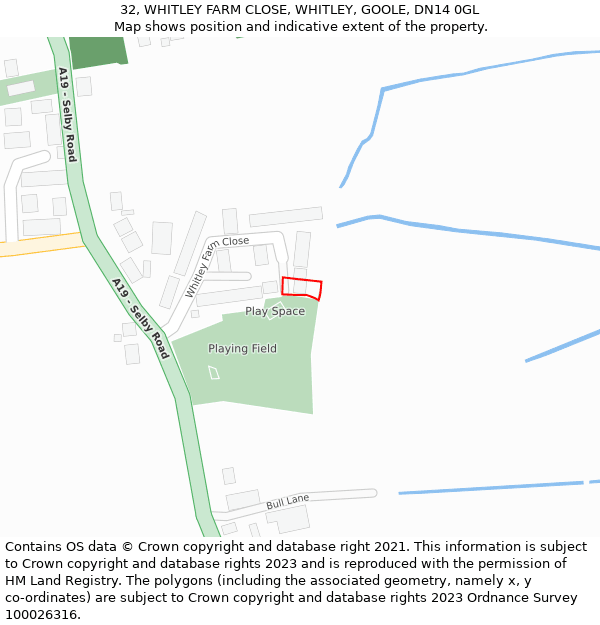 32, WHITLEY FARM CLOSE, WHITLEY, GOOLE, DN14 0GL: Location map and indicative extent of plot