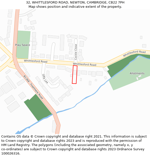 32, WHITTLESFORD ROAD, NEWTON, CAMBRIDGE, CB22 7PH: Location map and indicative extent of plot