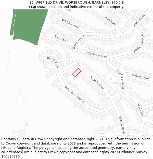 32, WIGFIELD DRIVE, WORSBROUGH, BARNSLEY, S70 5JE: Location map and indicative extent of plot