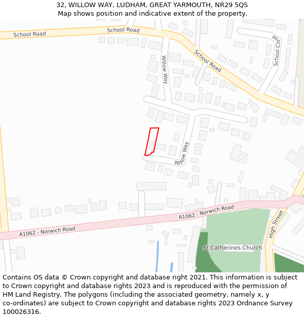 32, WILLOW WAY, LUDHAM, GREAT YARMOUTH, NR29 5QS: Location map and indicative extent of plot