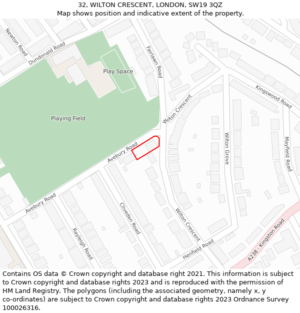 32, WILTON CRESCENT, LONDON, SW19 3QZ: Location map and indicative extent of plot