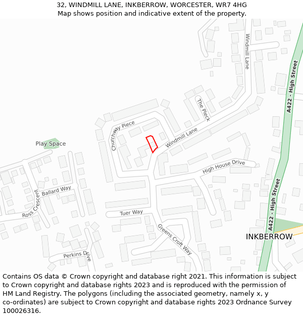 32, WINDMILL LANE, INKBERROW, WORCESTER, WR7 4HG: Location map and indicative extent of plot