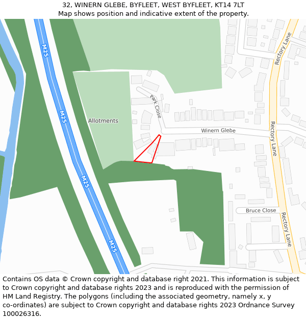 32, WINERN GLEBE, BYFLEET, WEST BYFLEET, KT14 7LT: Location map and indicative extent of plot