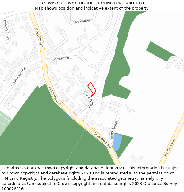 32, WISBECH WAY, HORDLE, LYMINGTON, SO41 0YQ: Location map and indicative extent of plot