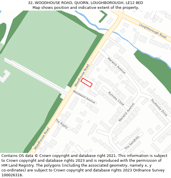 32, WOODHOUSE ROAD, QUORN, LOUGHBOROUGH, LE12 8ED: Location map and indicative extent of plot