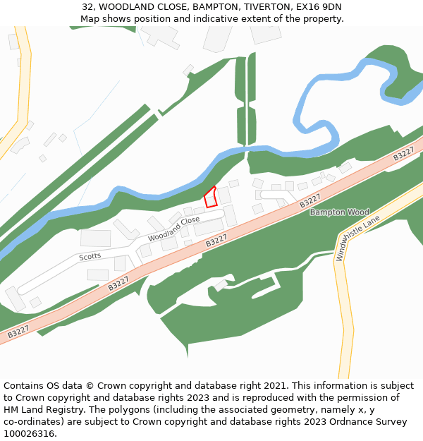 32, WOODLAND CLOSE, BAMPTON, TIVERTON, EX16 9DN: Location map and indicative extent of plot
