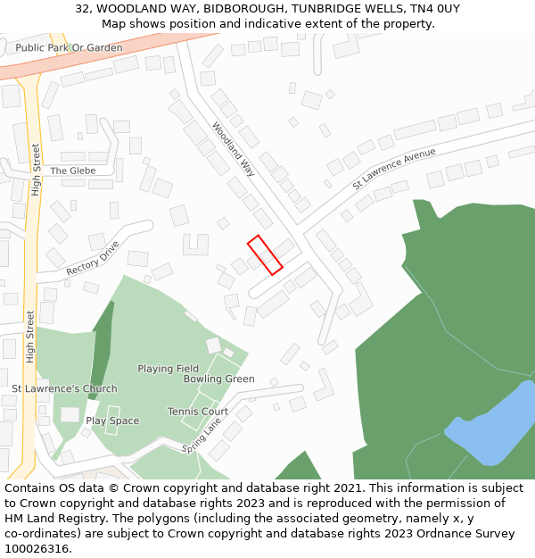 32, WOODLAND WAY, BIDBOROUGH, TUNBRIDGE WELLS, TN4 0UY: Location map and indicative extent of plot