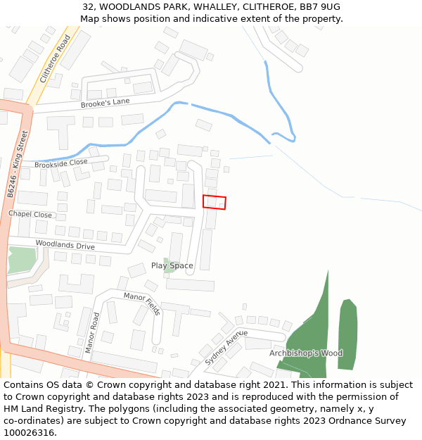 32, WOODLANDS PARK, WHALLEY, CLITHEROE, BB7 9UG: Location map and indicative extent of plot
