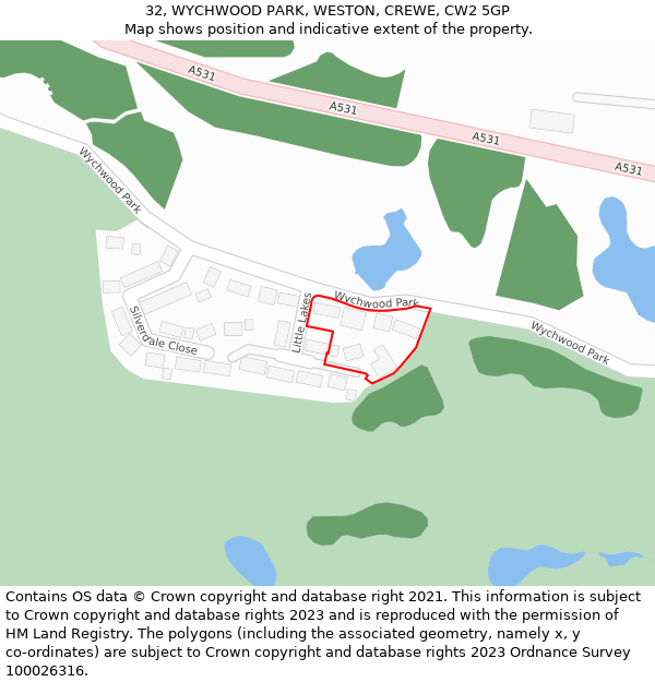 32, WYCHWOOD PARK, WESTON, CREWE, CW2 5GP: Location map and indicative extent of plot