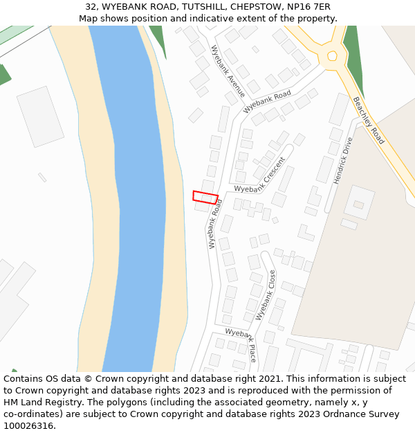 32, WYEBANK ROAD, TUTSHILL, CHEPSTOW, NP16 7ER: Location map and indicative extent of plot